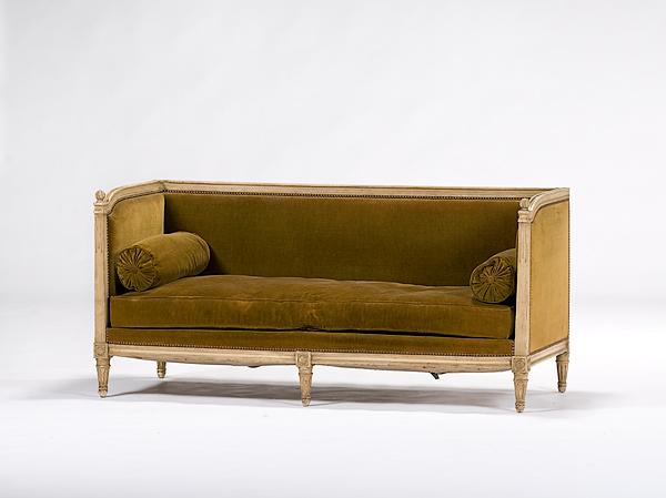 Appraisal: LOUIS XVI-STYLE SETTEE A Louis XVI-style beechwood settee the high