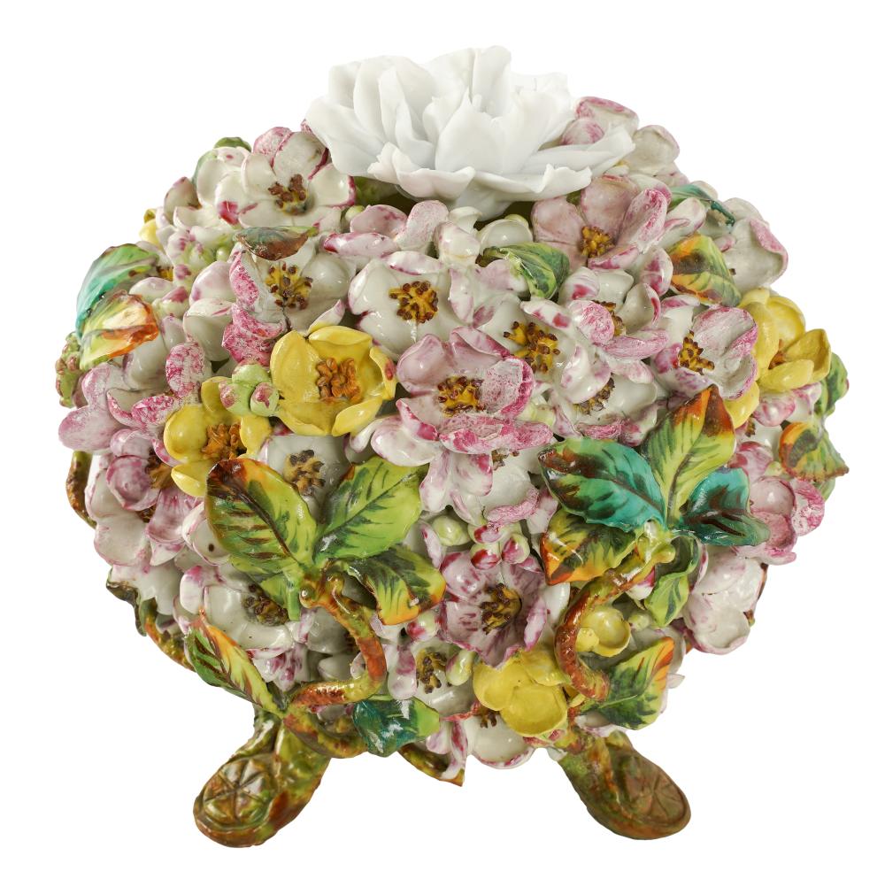 Appraisal: FLORAL PORCELAIN VASEunmarked with an added bisque porcelain lid Condition