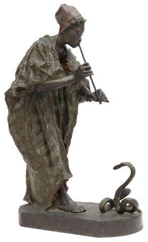 Appraisal: Orientalist patinated and cold painted bronze sculpture The Snake Charmer