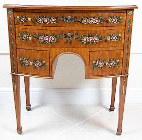 Appraisal: GEORGE III STYLE PAINTED SATINWOOD SMALL SIDEBOARDModern Maitland Smith The