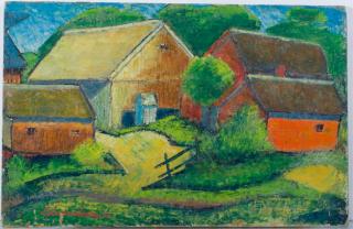 Appraisal: Larry Edwardson Farmscape Oil on Board Oil on board landscape