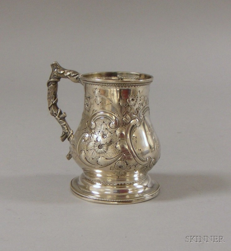 Appraisal: S Wilmot Coin Silver Bright-cut Mug bulbous form with vine