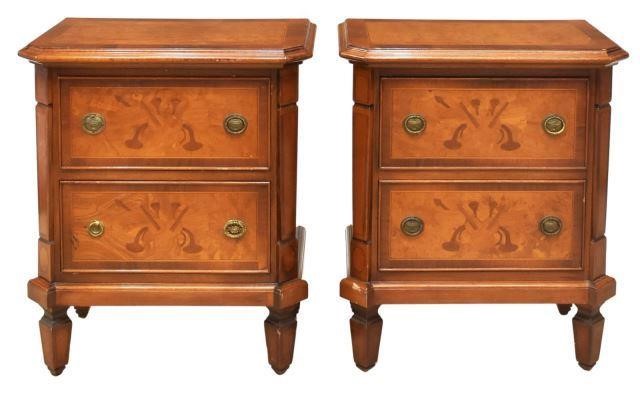 Appraisal: lot of Italian Neoclassical bedside cabinets th c banded burlwood