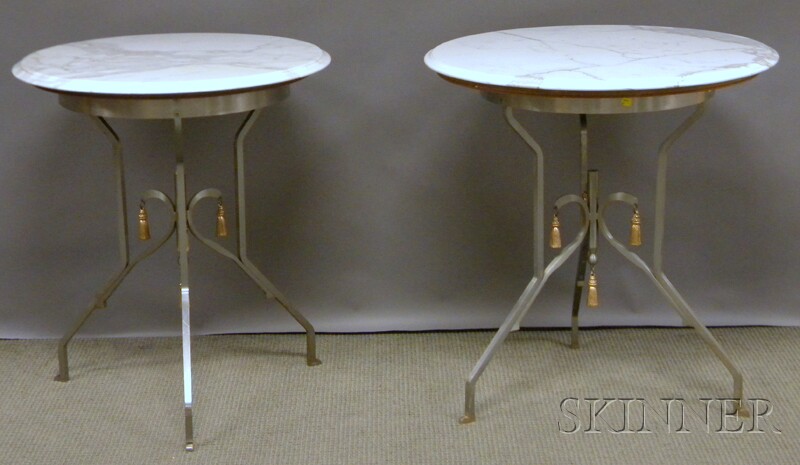 Appraisal: Two Drexel Neoclassical-style Circular White Marble-top Steel Occasional Tables with