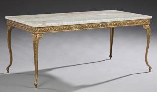 Appraisal: French Louis XV Style Brass Marble Top Coffee Tabl French