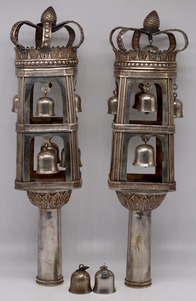 Appraisal: SILVER Pair of German Silver Torah Finials Includes a pair