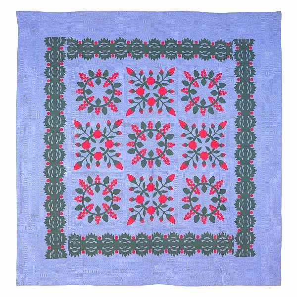 Appraisal: Lancaster County Pennsylvania appliqu rose and holly berry quilt late