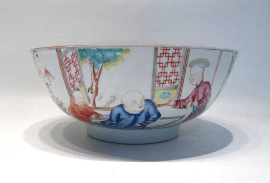 Appraisal: CHINESE QING PORCELAIN BOWL the exterior painted with genre scenes