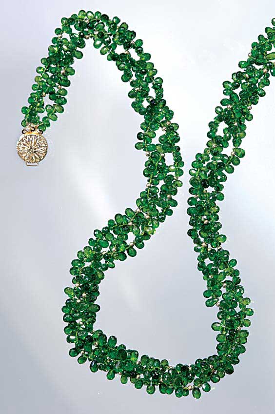 Appraisal: SUPERB CHROME DIOPSIDE NECKLACE Russia Three strands of brilliant green