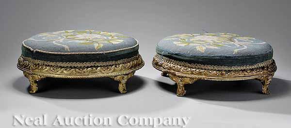 Appraisal: A Pair of Antique Louis XV-Style Carved Giltwood and Needlepoint