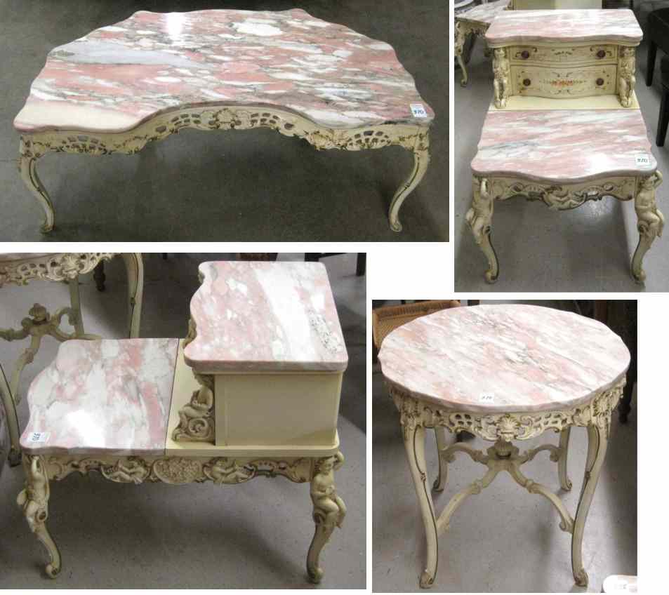 Appraisal: A SET OF FOUR CARVED AND PAINTED LIVING ROOM TABLES