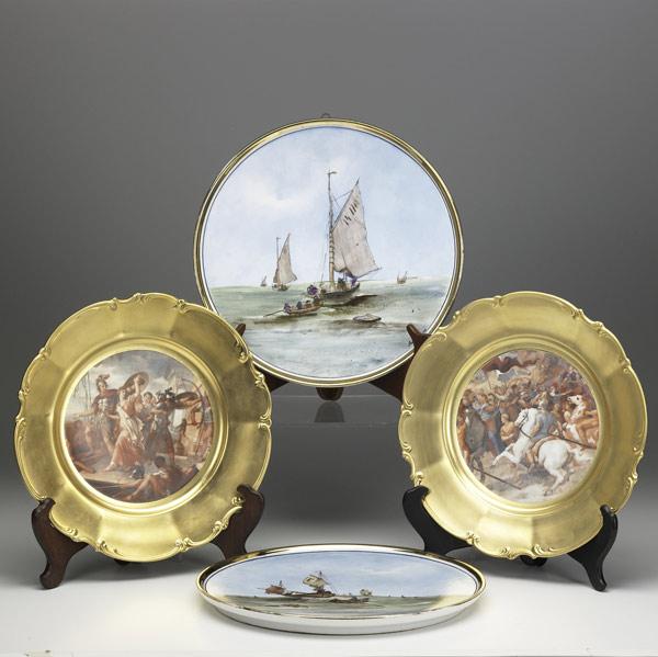 Appraisal: PORCELAIN PLAQUE GROUPING Four items including two Hutschenreuther with gold-rimmed