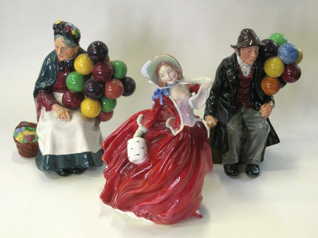 Appraisal: Three Royal Doulton figures including 'The Balloon Man' HN 'The