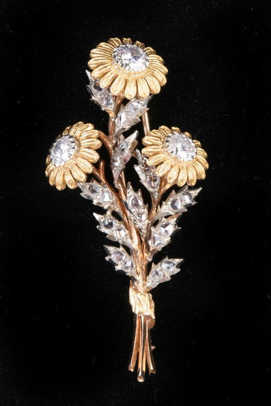 Appraisal: SIGNED BUCCELLATI YELLOW AND WHITE GOLD AND DIAMOND SUNFLOWER PIN