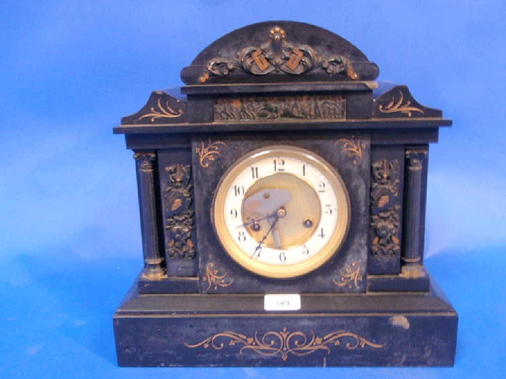 Appraisal: A late Victorian -day mantel clock striking on a gong