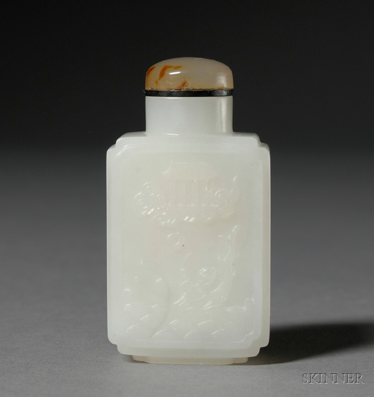 Appraisal: Jade Snuff Bottle th th century rectangular shape pure white