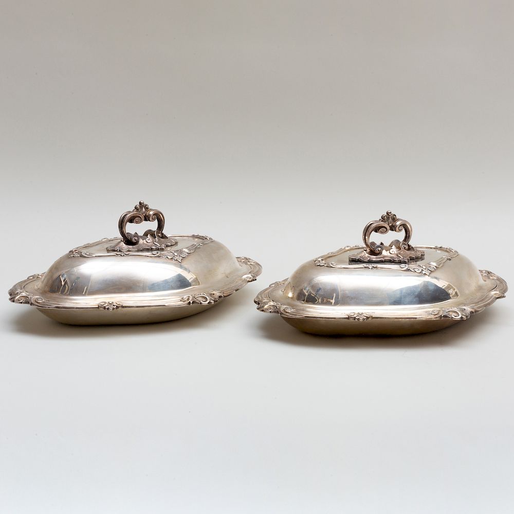 Appraisal: Pair of Victorian Silver Entree Dishes Covers and Liners Pair