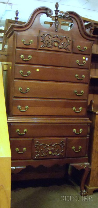 Appraisal: Continental Furniture Chippendale-style Carved Mahogany Highboy ht wd in