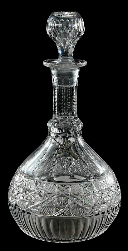 Appraisal: Cut Glass Music Box Decanter with Harvard pattern banding with