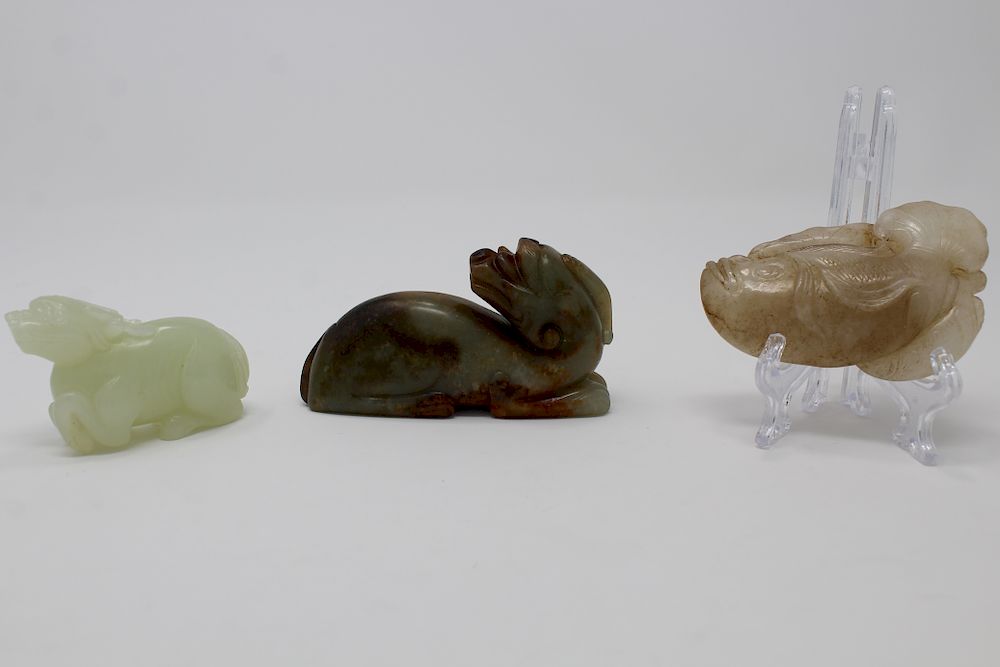 Appraisal: Carved Chinese Jade Animal Figures Carved Chinese Jade Animal Figures