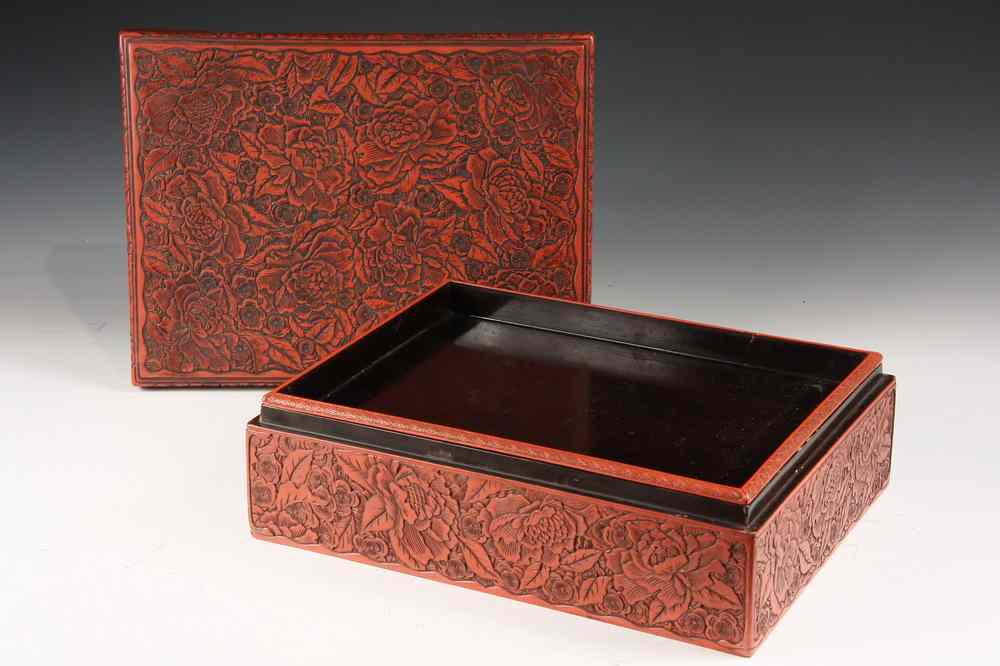 Appraisal: JAPANESE CINNABAR BOX - Early th c Japanese Cinnabar Writing