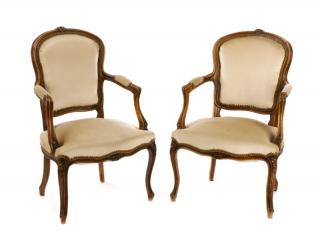 Appraisal: Pair Louis XV Style Fauteuil Armchairs French mid th century