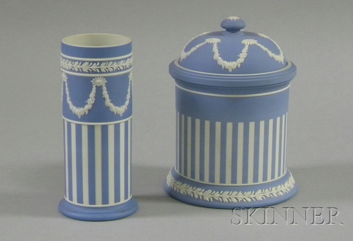 Appraisal: Wedgwood Light Blue Jasper Dip Spill Vase and Jar with