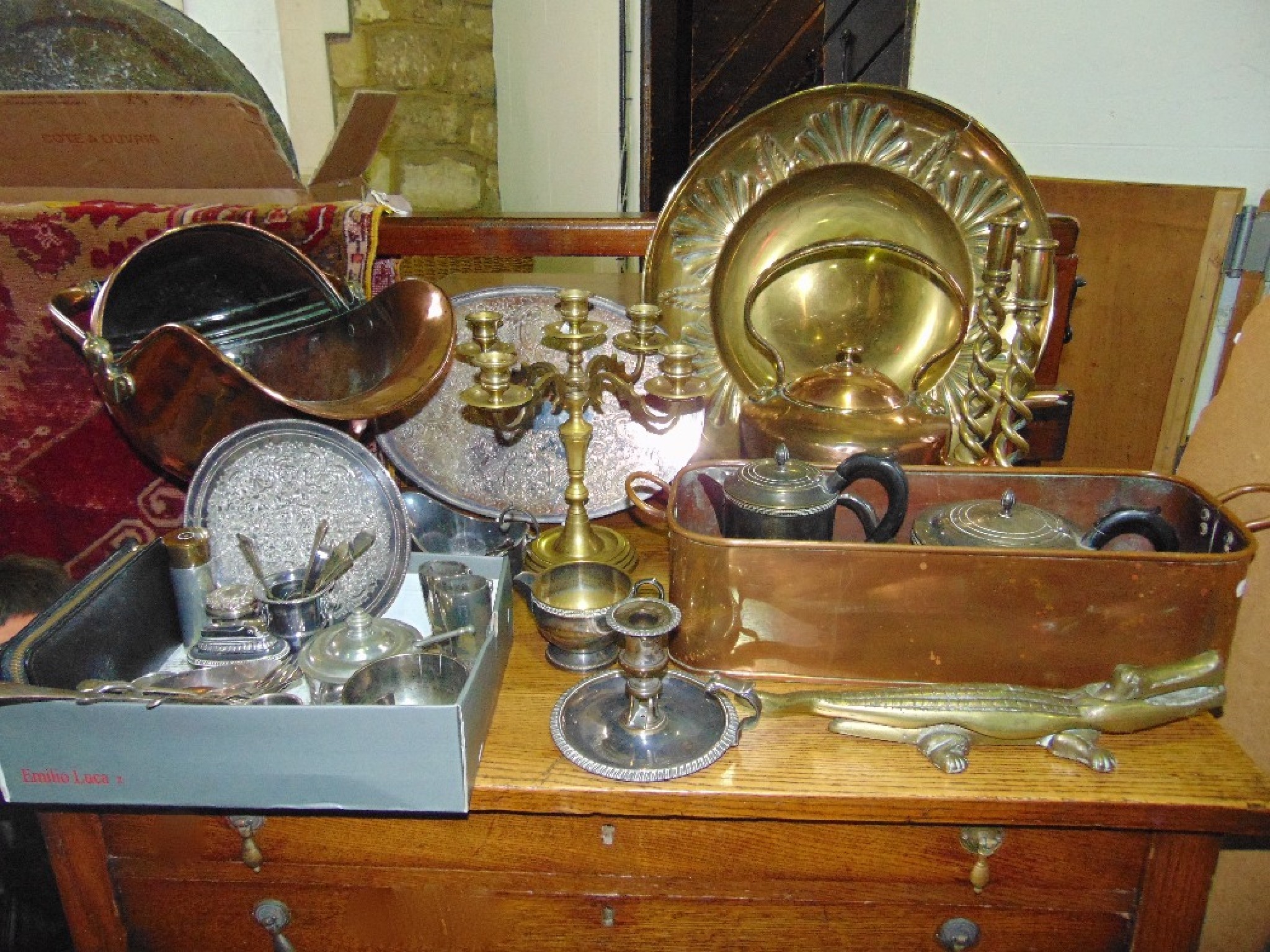 Appraisal: A collection of antique and later metal wares to include