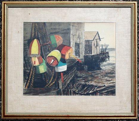 Appraisal: WADSWORTH Margaret American th C Buoys Rockport Watercolor '' x