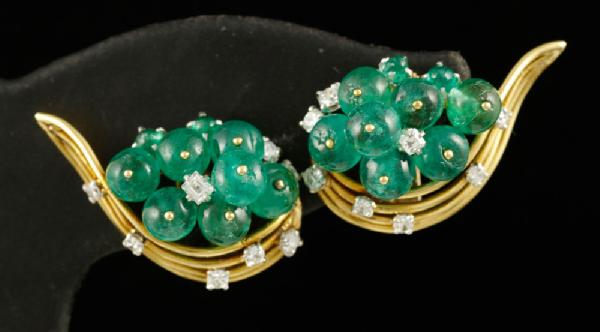 Appraisal: - Pair of Ladies' K Emerald and Diamond Earrings Pair