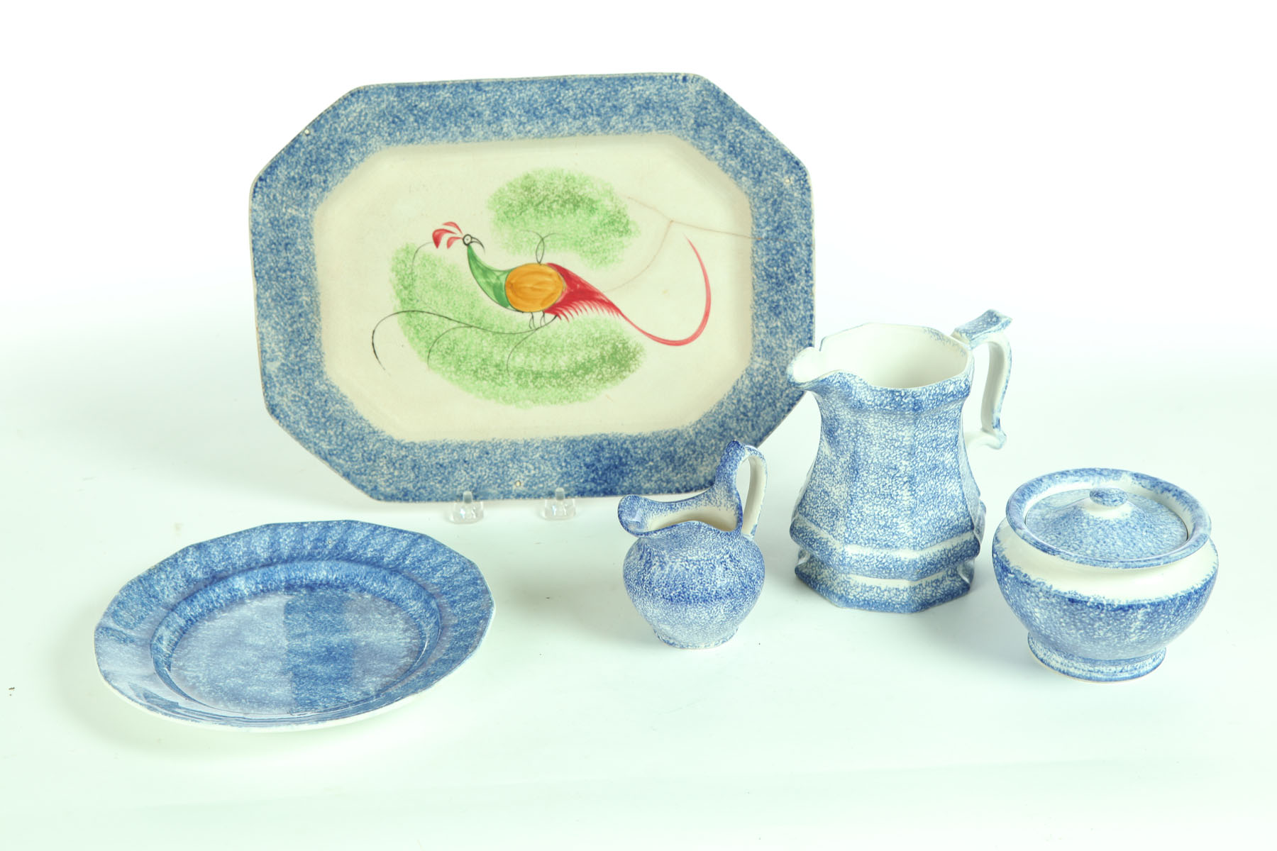 Appraisal: FIVE PIECES OF BLUE SPATTERWARE England nd quarter- th century