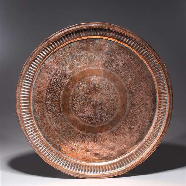 Appraisal: Large antique Indian copper metal charger with elaborate incised designs