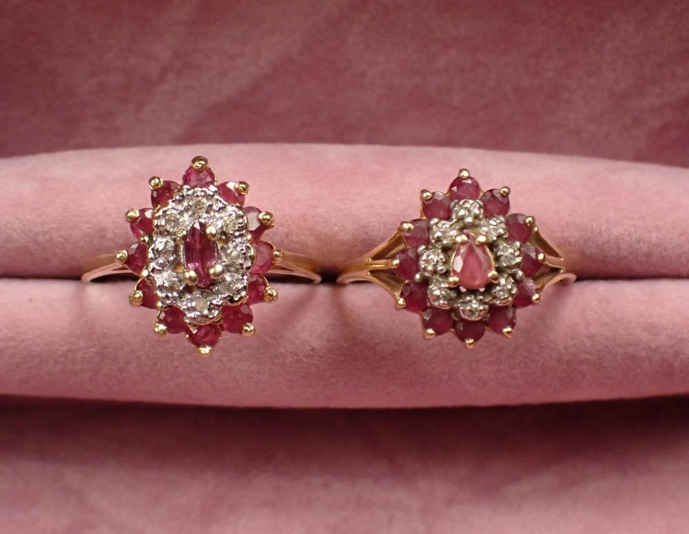 Appraisal: TWO RUBY DIAMOND AND FOURTEEN KARAT GOLD RINGS size -