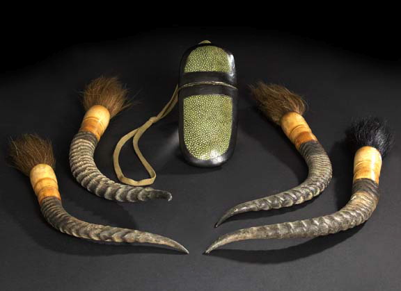 Appraisal: Interesting Collection of Four Chinese Turned Bone- and Antelope Horn-Mounted