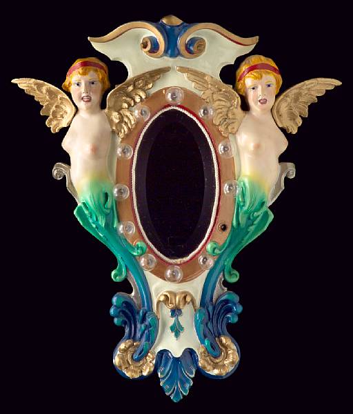 Appraisal: A carved and painted mirrored carousel rounding board first half