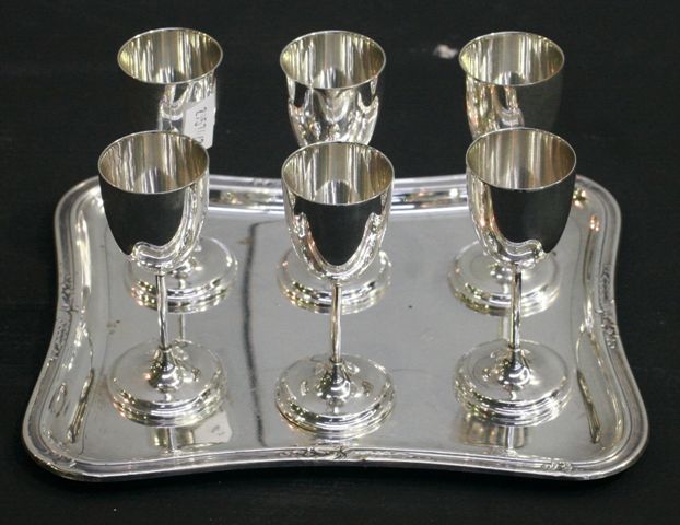 Appraisal: A set of six WMF silver liquer goblets on a