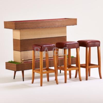 Appraisal: AMERICAN Illuminated bar and three bar stools New York s