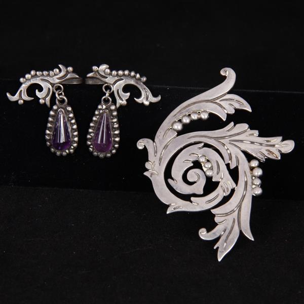 Appraisal: Maricela Taxco Mexico Sterling Silver brooch and earrings set with