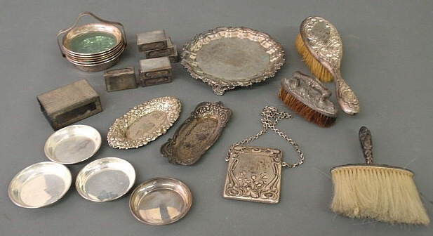 Appraisal: Group of sterling silver and silverplate- round tray two oblong