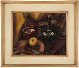 Appraisal: Sam Hyde Harris Still life with fruit bottle and jug