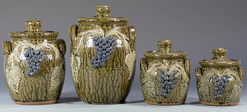 Appraisal: Georgia Folk Pottery Canister Set Meaders Graduated set of Georgia