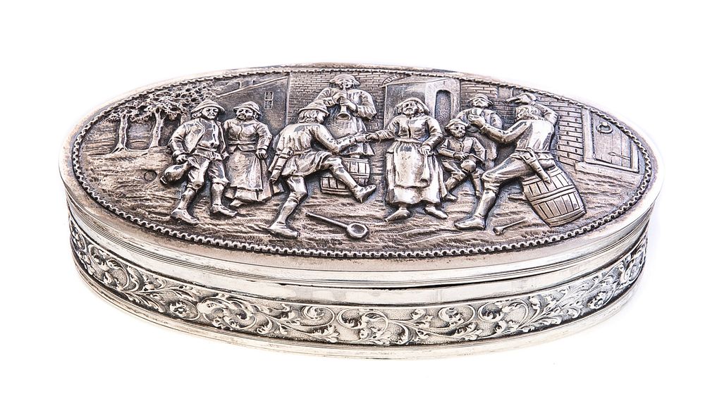 Appraisal: Silver Box Dutch Gathering Scene Silver Box Dutch Gathering Scene