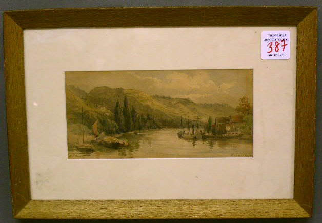 Appraisal: Watercolor painting of river scene signed N E Green Aug