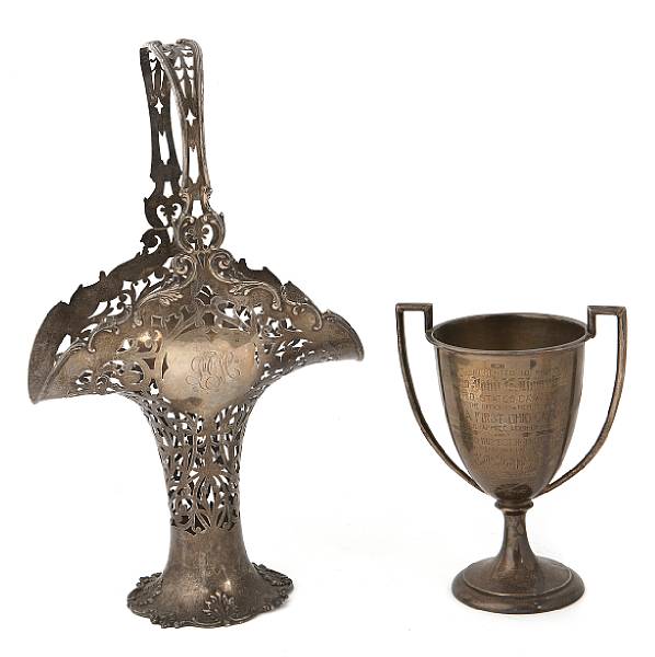 Appraisal: A group of two sterling table articles Comprising reticulated bride's