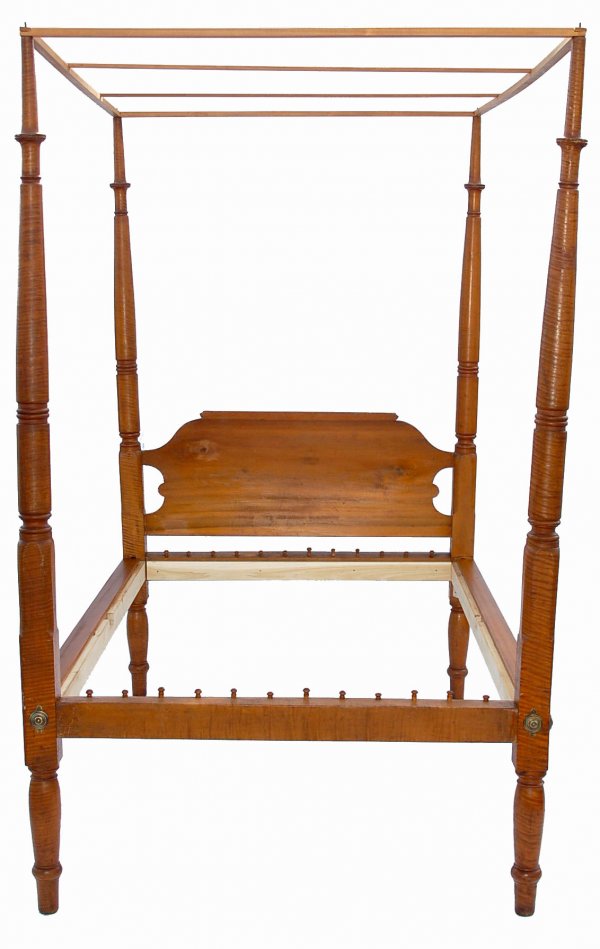 Appraisal: Tiger maple four poster canopy bed having turned posts Pennsylvania