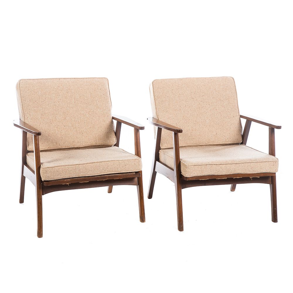 Appraisal: Pair of Mid-Century Modern Teak Wood Arm Chairs With removable