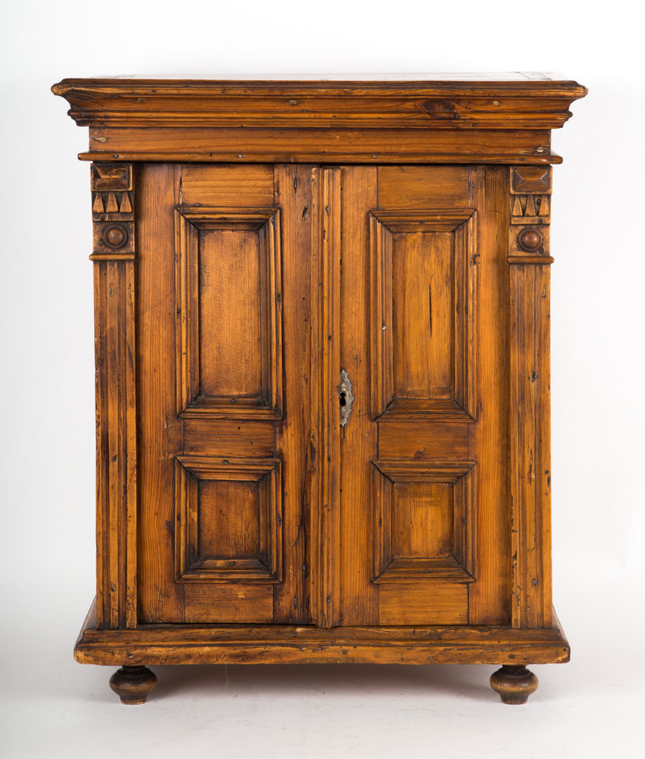 Appraisal: French miniature pine armoire th century paneled doors in H