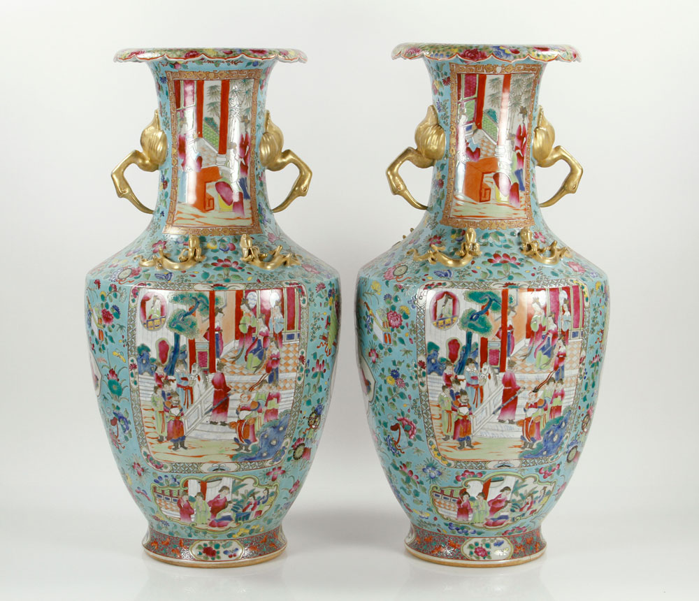 Appraisal: - Pr Chinese Rose Medallion Vases Porcelain Pair of Chinese