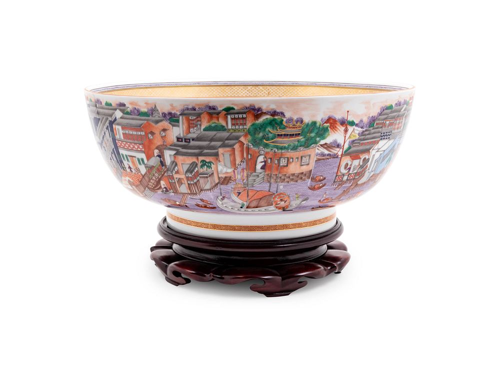 Appraisal: A Mottahedeh Chinese Export Decorated Porcelain Punch Bowl A Mottahedeh