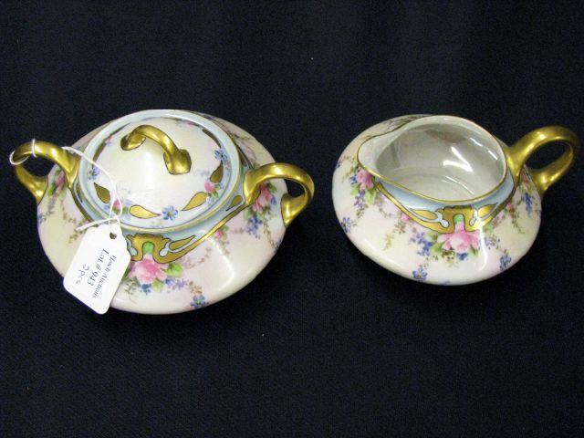 Appraisal: Handpainted Bavarian Porcelain Creamer Sugar fine floral with gold trim